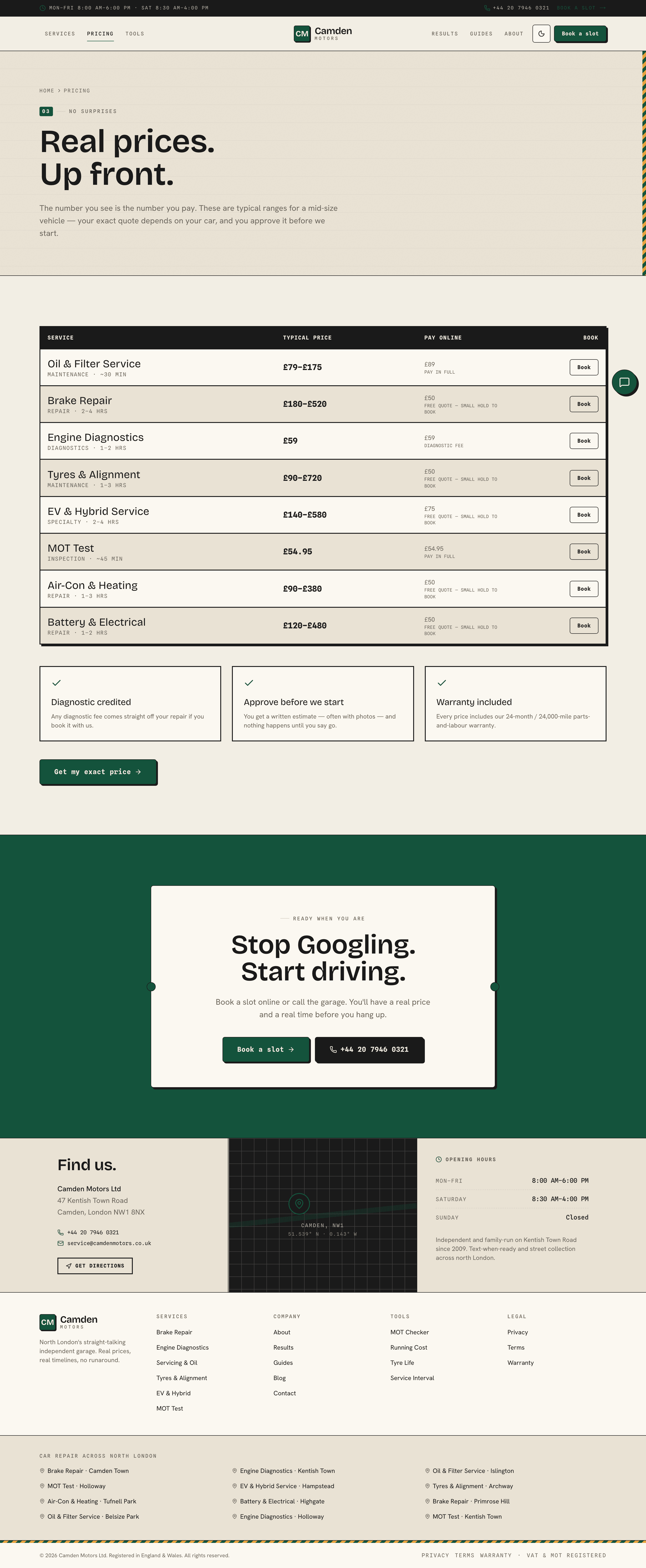 Camden Motors — Pricing