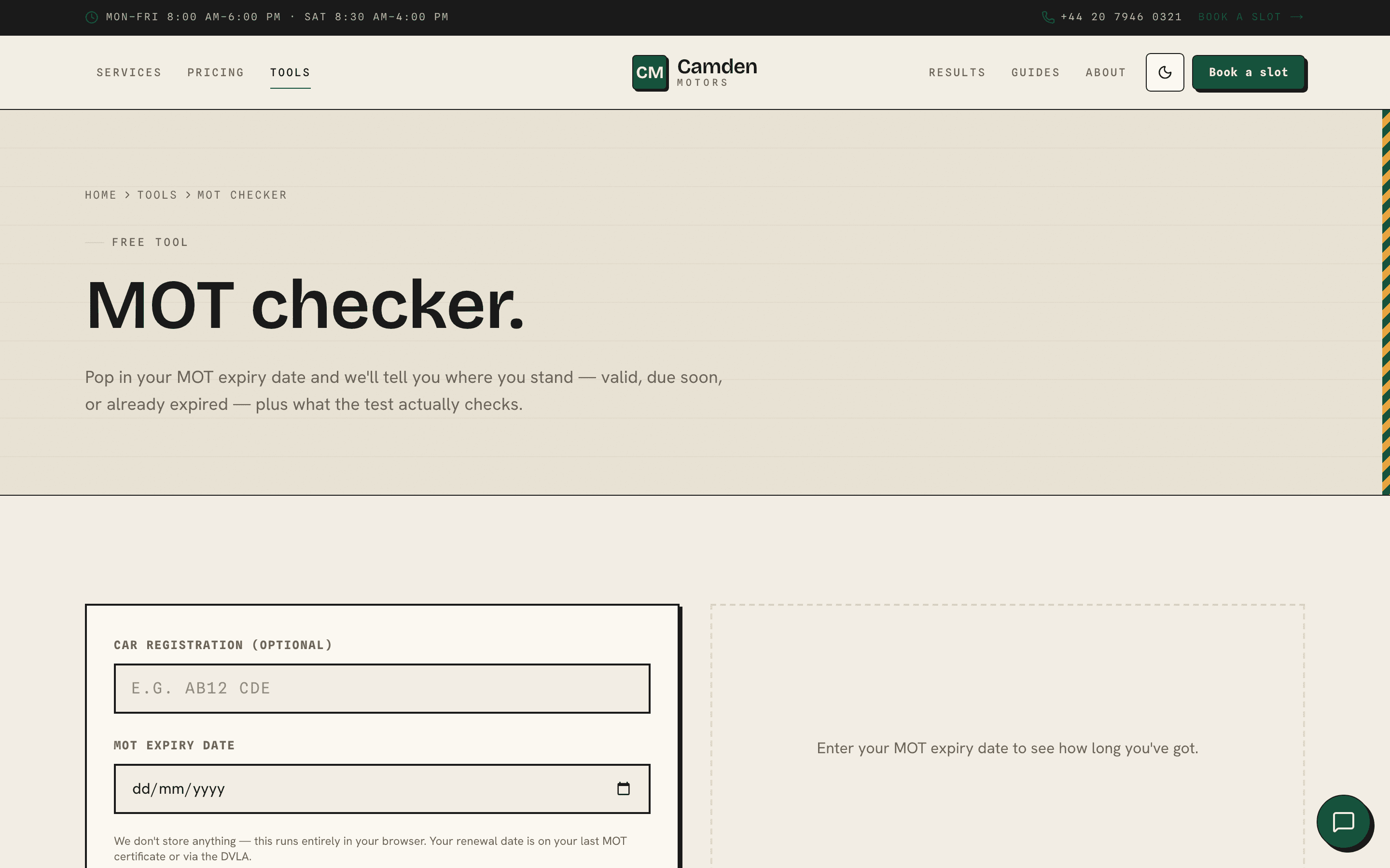 Camden Motors — MOT checker