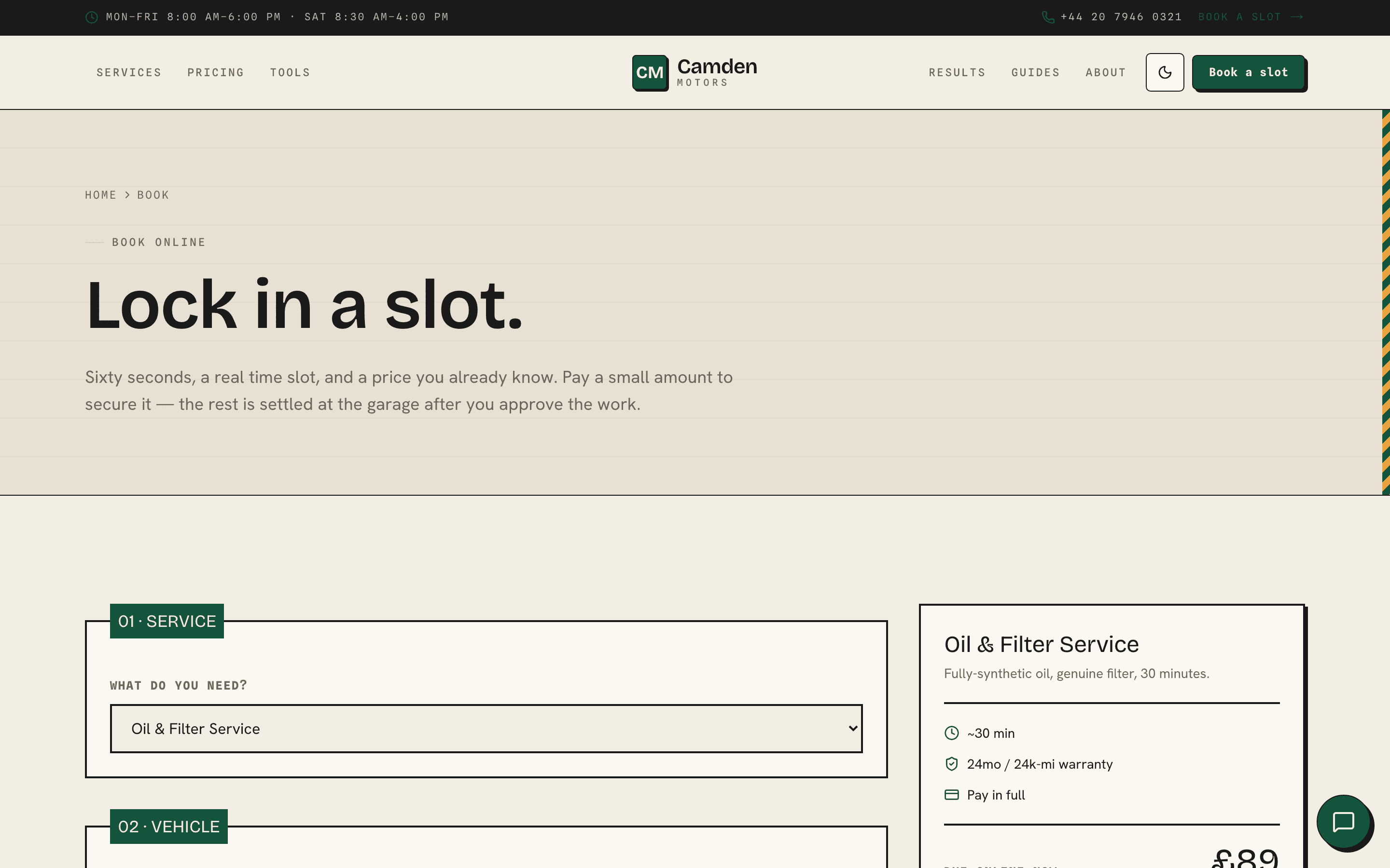Camden Motors — Booking