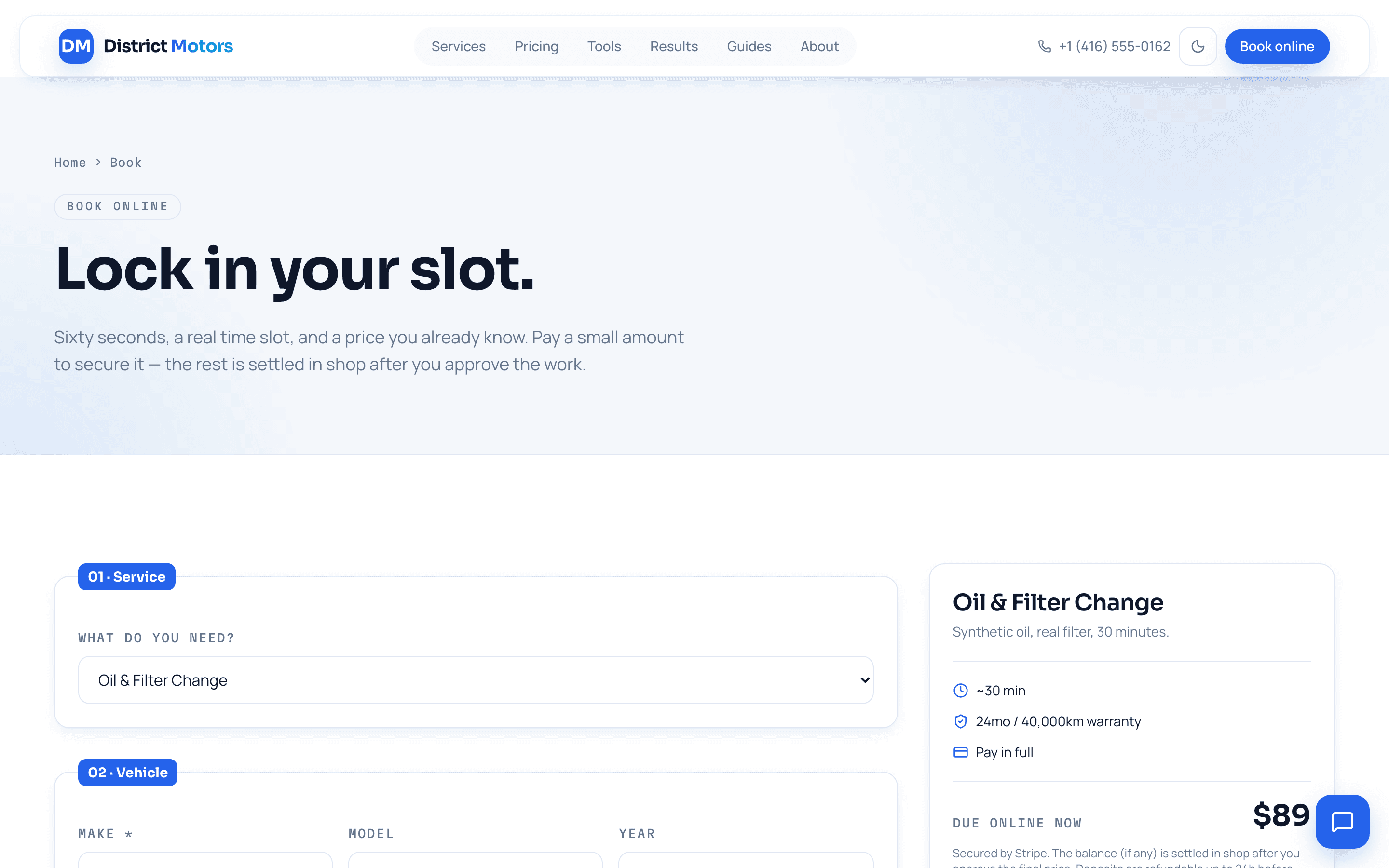 District Motors — Booking