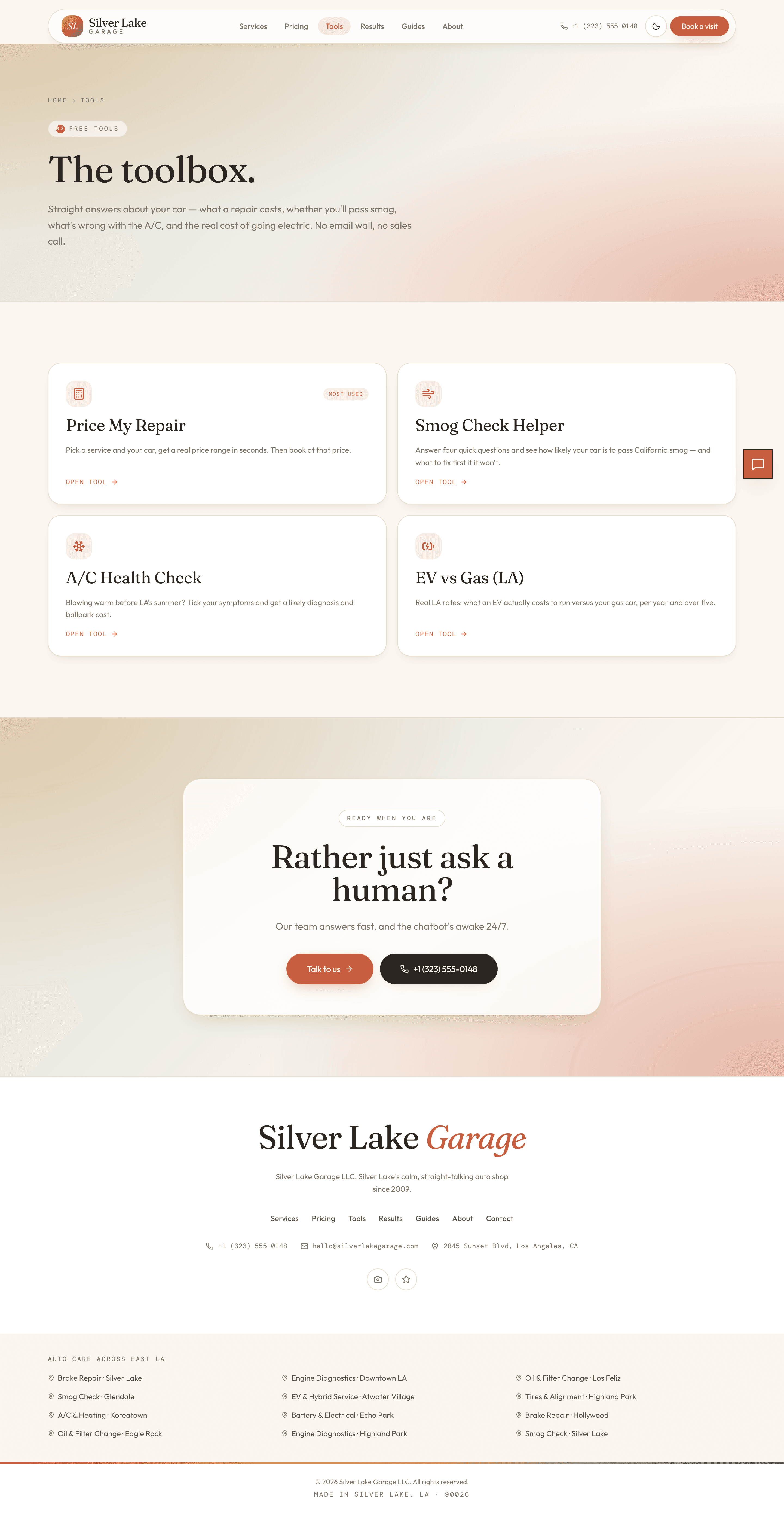 Silver Lake Garage — Lead-gen tools