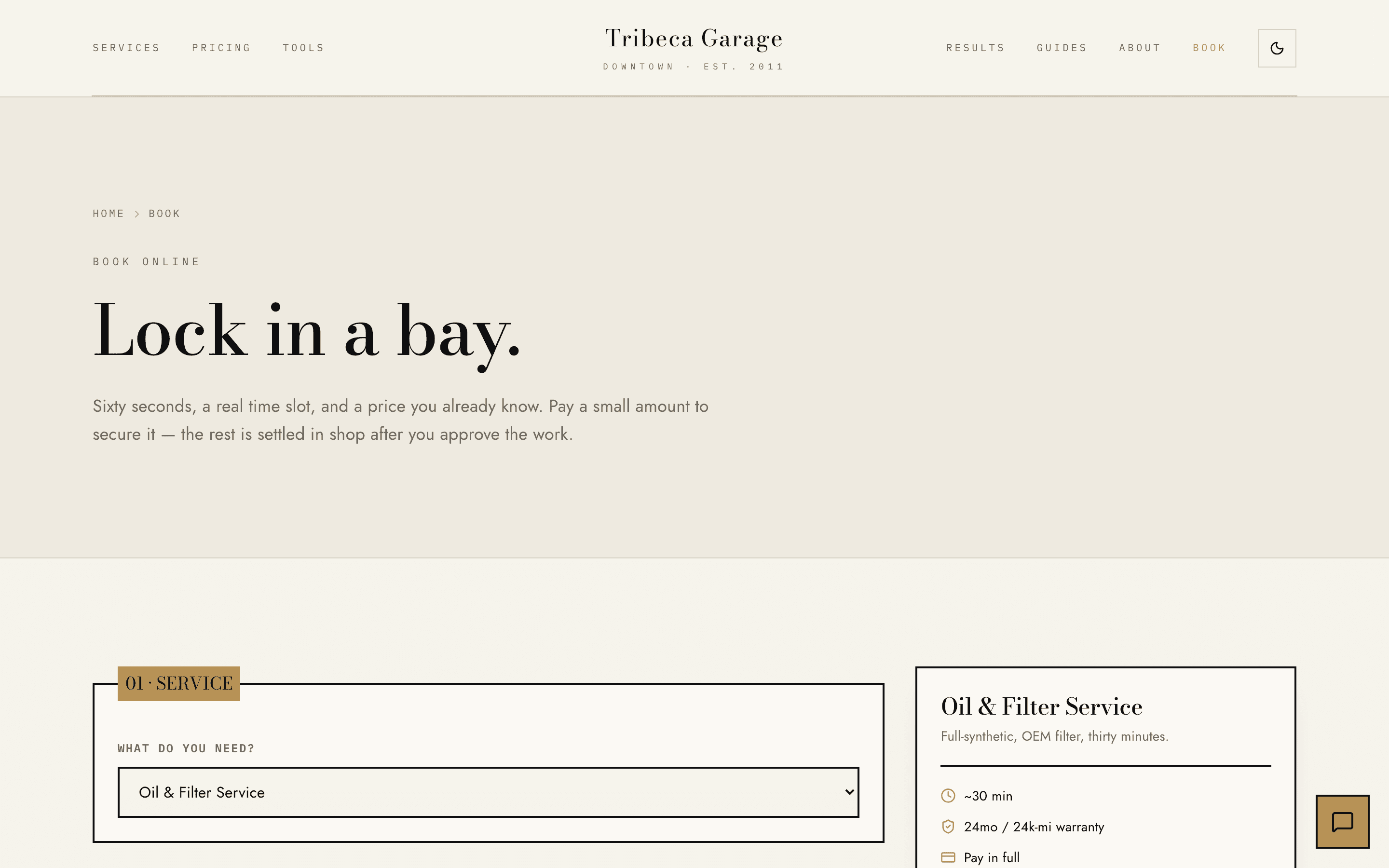 Tribeca Garage — Booking