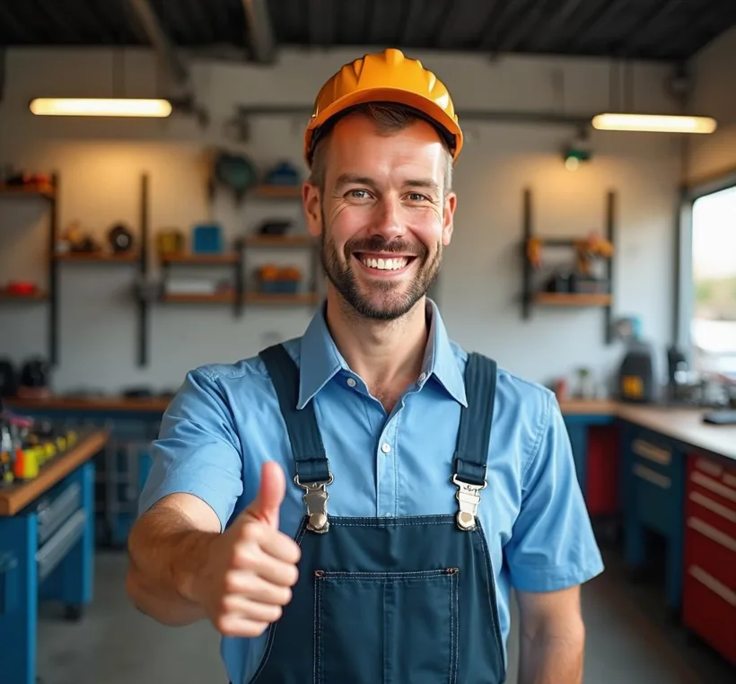 Friendly MOT Express mechanic giving a thumbs up