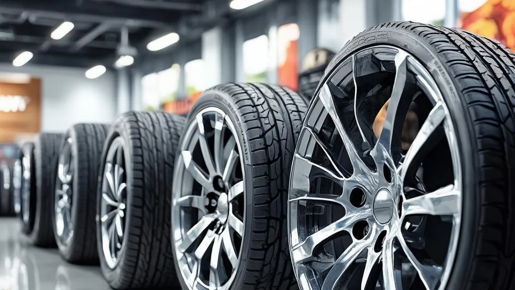 TyreHub alloy wheel showroom wall lined with premium wheels
