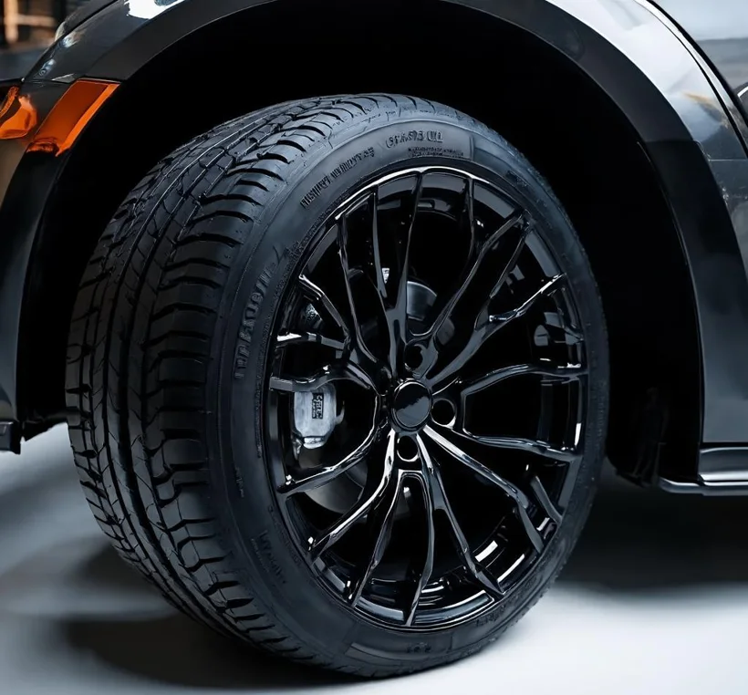 Premium gloss black alloy wheel, macro detail